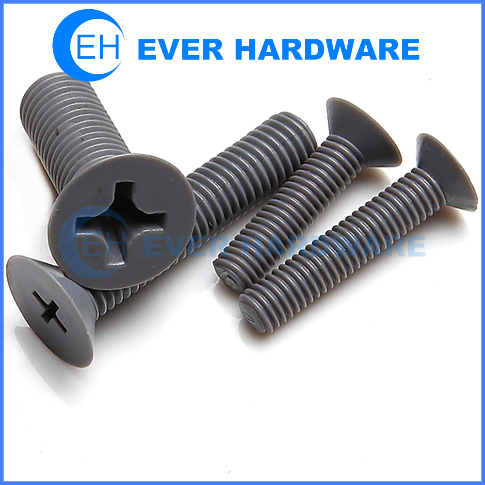 M5 PVC Countersunk Head Screws DIN 965 Corrosion Resistant Polyvinyl Chloride Phillips Cross CSK Machine Threaded Plastic Flat Bolts Gray Color Anti Acid Alkali Lightweight Insulated Fasteners