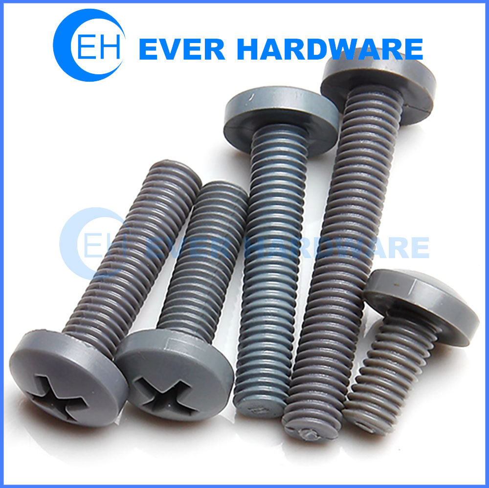 M5 PVC Pan Head Screws DIN 7985 Phillips Drive Machine Threaded Plastic Round Cross Phil Bolts Gray Color Corrosion Resistant Acid Alkali Lightweight Fasteners