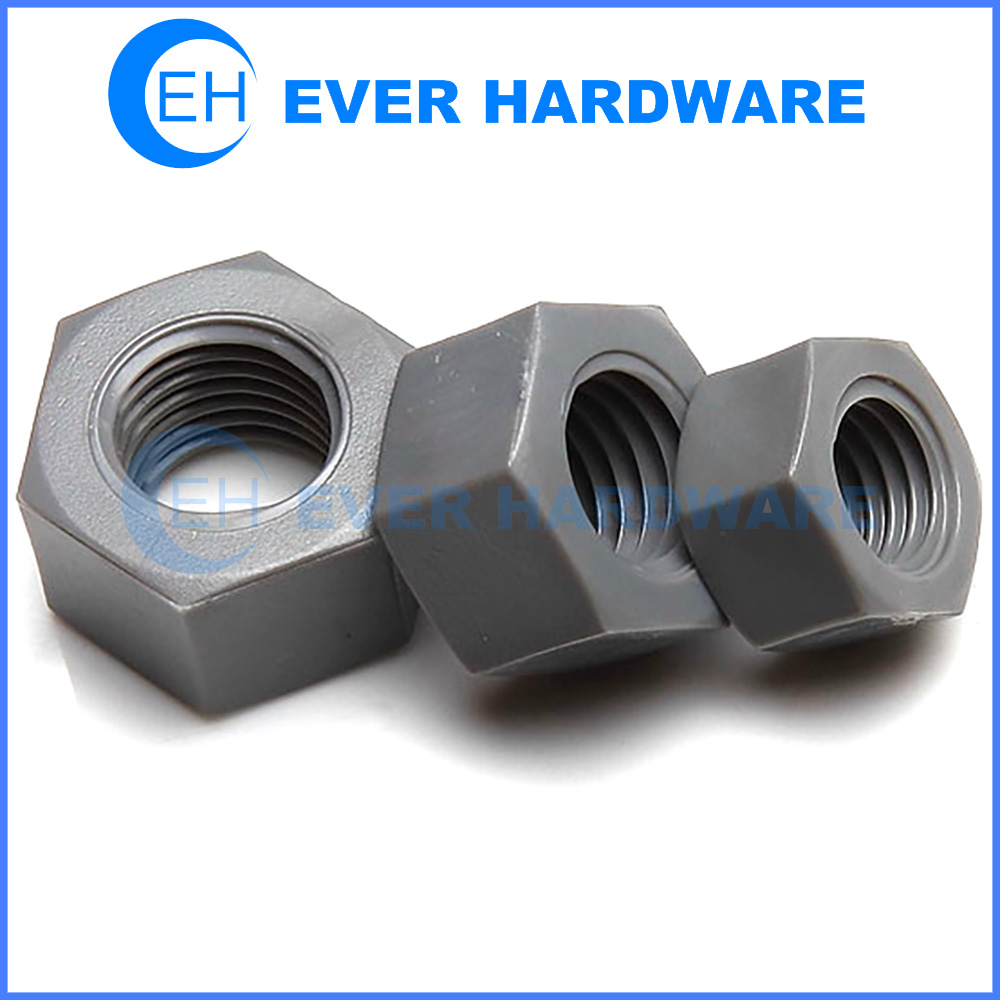 PVC Hex Nuts Corrosion Resistant Polyvinyl Chloride Resin Hexagonal Plastic Poly Gray Color Anti Acid Alkali Panels Lightweight Insulated Fasteners M3 M4 M5 M6 M8 M10 M12 M14 M16 M18 M20